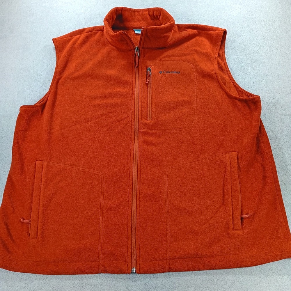 Columbia Mens Fleece Vest Orange XXL Full Zip Lightweight Layering